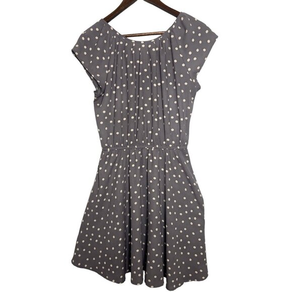 Lauren Conrad Gray Polka Dot Ruffled Neck Dress W/ Pockets Medium ($40) - Picture 4 of 4